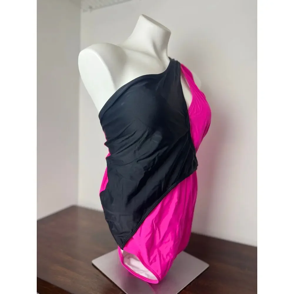 SHEIN Plus Swimsuit Neon Pink / Black, Buckle Detail on Waist - Size 3X NWOT
